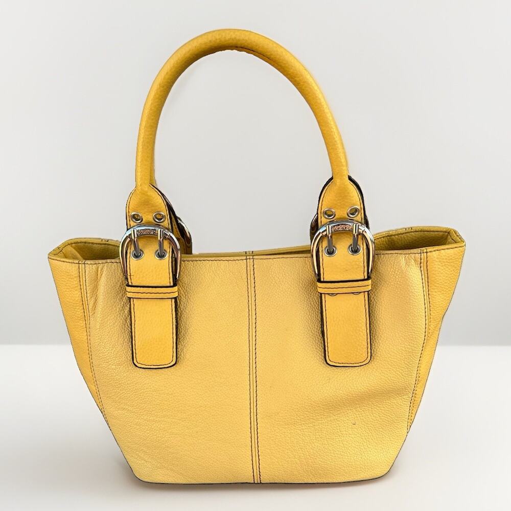 Tignanello Perfect 10 French Tote Mustard Yellow Pebbled Leather Bag Purse
